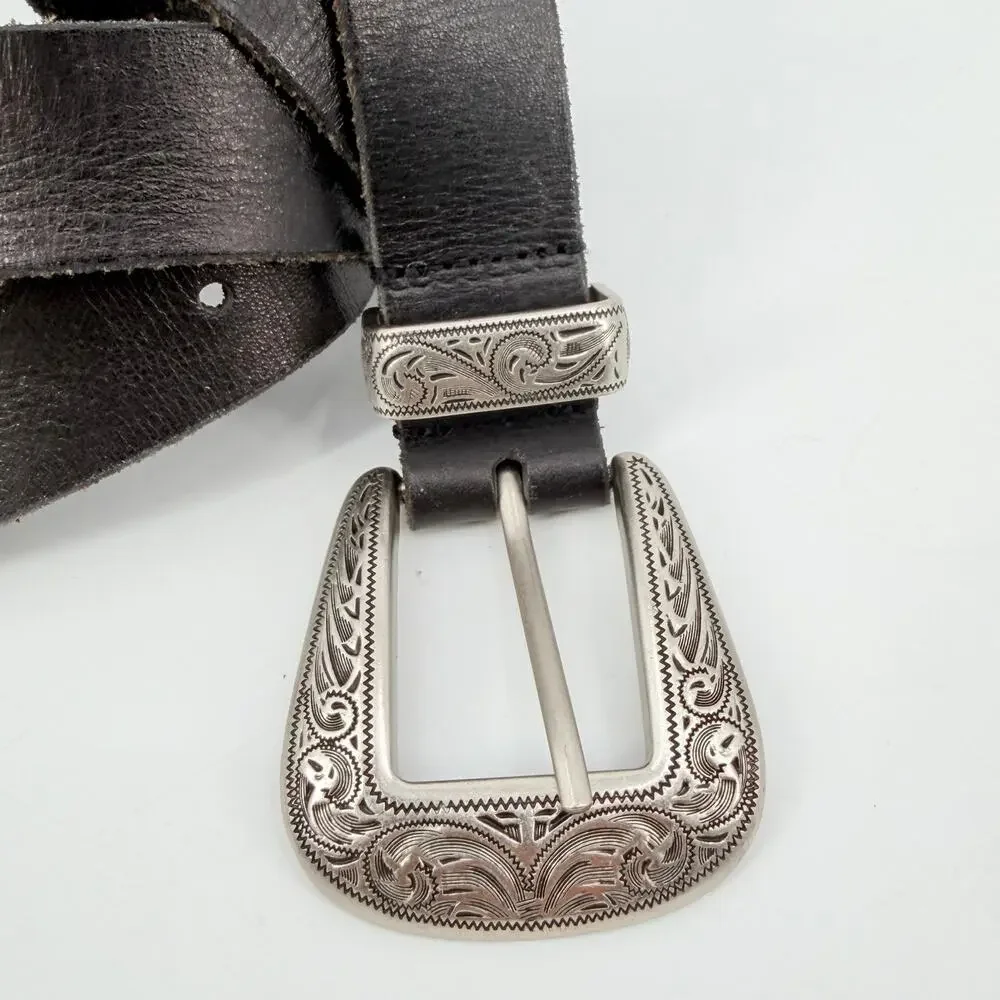Urban Outfitters Leather Westerm Bels Sz S Silver Engraved Buckle Festival Boho